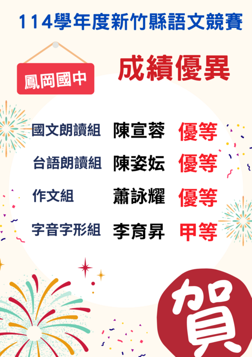 114學年度新竹縣語文競賽勇奪佳績！！圖片